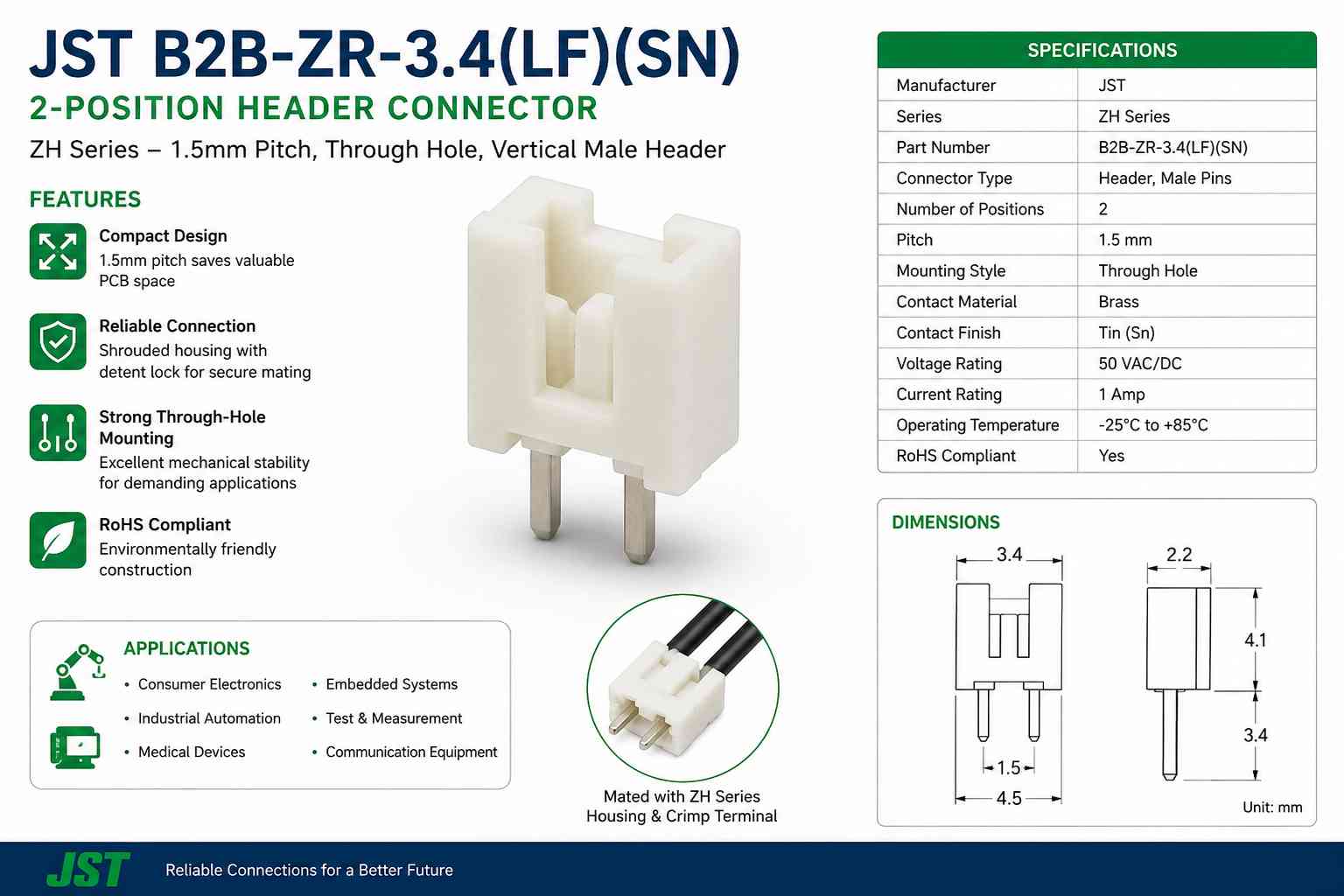 JST B2B-ZR-3.4(LF)(SN) Connector